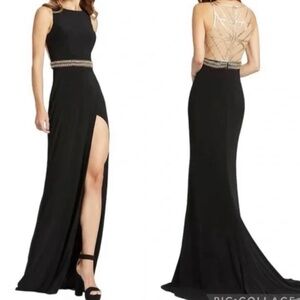 NWT Mac Duggal black and gold rhinestone gown